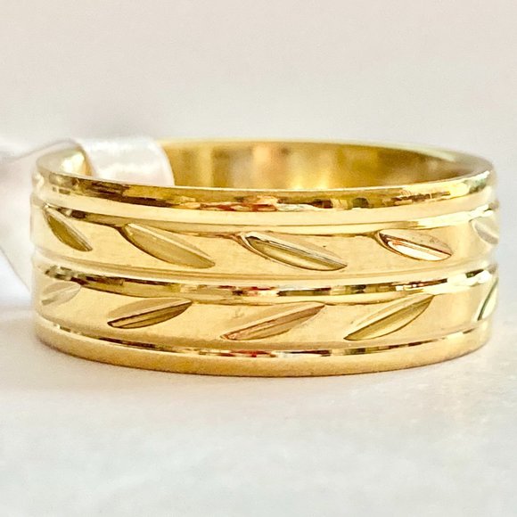 Stainless Steel Embossed Band Ring Gold Mens Womens Size 9 10 11 12 Eternity - Picture 10 of 11